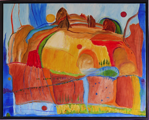 Heitere Landschaft	 (90x70cm),	2002,	Öl und Pigmente auf Leinwand