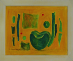 Einladung zu einer Tasse Jasmintee (Rainer Kunze)	 (50x40cm),	1994,	Öl und Pigmente auf Leinwand